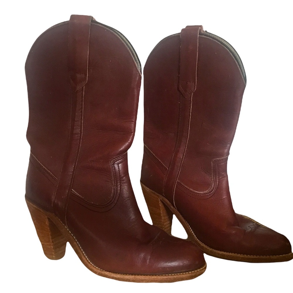 Frye Women's Brown Leather Western Heeled Boots